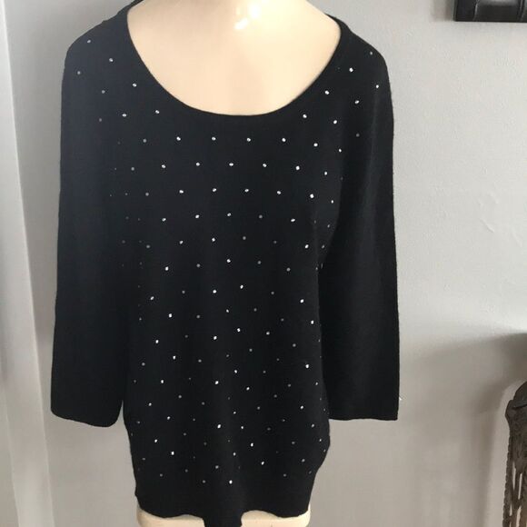Neiman Marcus black hologram dot/sheer back swtr - Picture 1 of 4